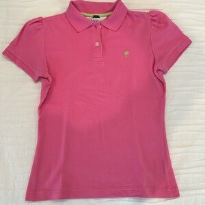 Lilly Pulitzer pink polo size SMALL. Slight gathering and puff shoulder.